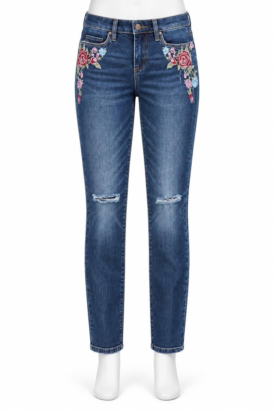 Blank Nyc Jeans Skinny Size 30 red rose Cascade distressed holes at knees blue